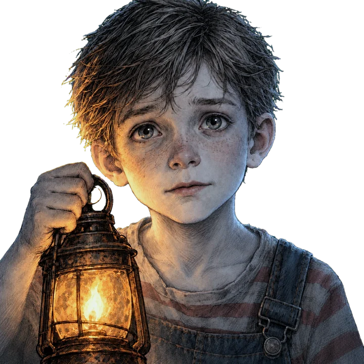 Tommy holding a glowing lantern